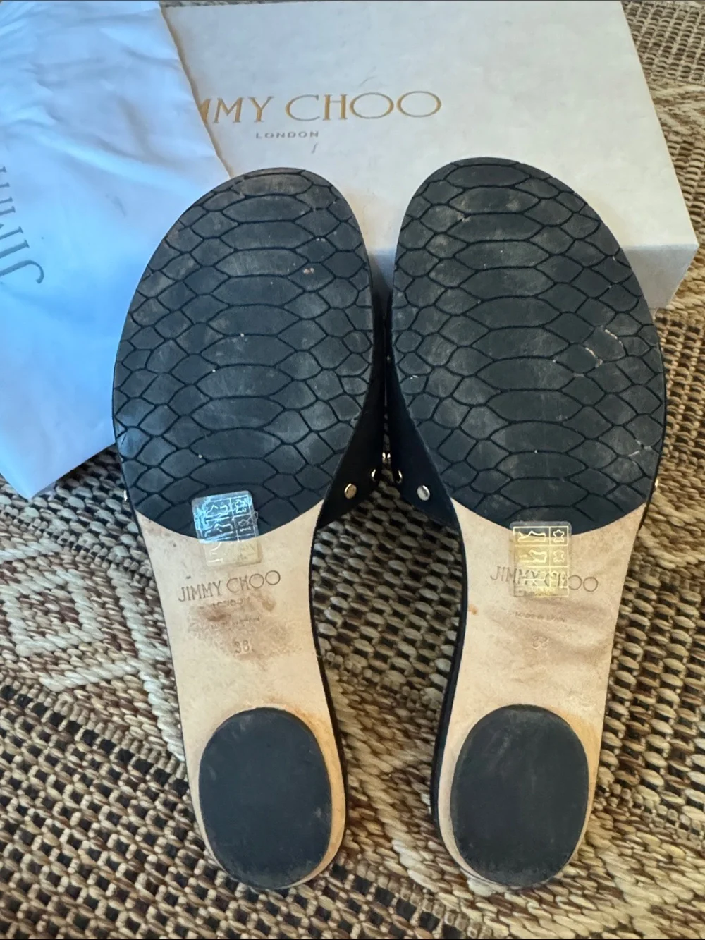 JIMMY CHOO Nanda Studded Slide Suede Flat Sandal Black Gold Size 38 (8)